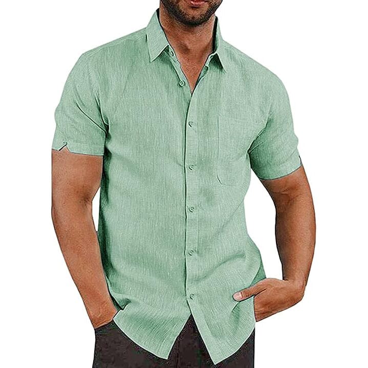 Mens Button Down Short Sleeve Linen Shirts Men's Tops Green S - DailySale