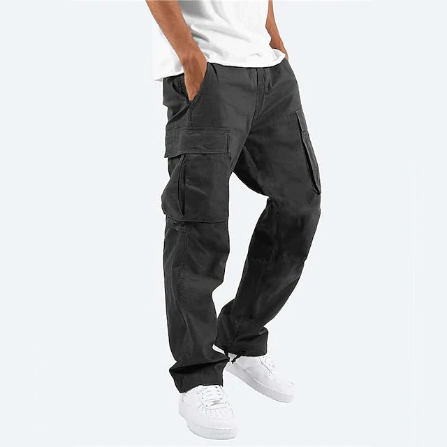 Men's Cargo Pants Trousers Drawstring Elastic Waist Multi Pocket Men's Bottoms Black S - DailySale