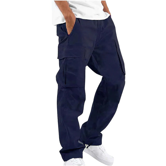 Men's Cargo Pants Trousers Drawstring Elastic Waist Multi Pocket Men's Bottoms Navy S - DailySale