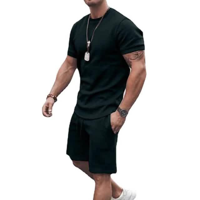 Men's Casual Activewear Running T-Shirt with Shorts Men's Outerwear Black M - DailySale