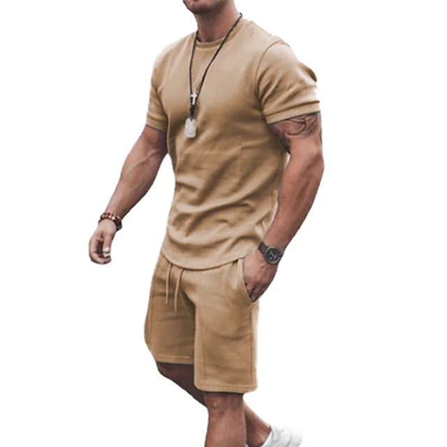 Men's Casual Activewear Running T-Shirt with Shorts Men's Outerwear Khaki M - DailySale