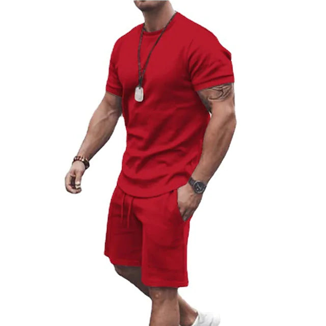 Men's Casual Activewear Running T-Shirt with Shorts Men's Outerwear Red M - DailySale