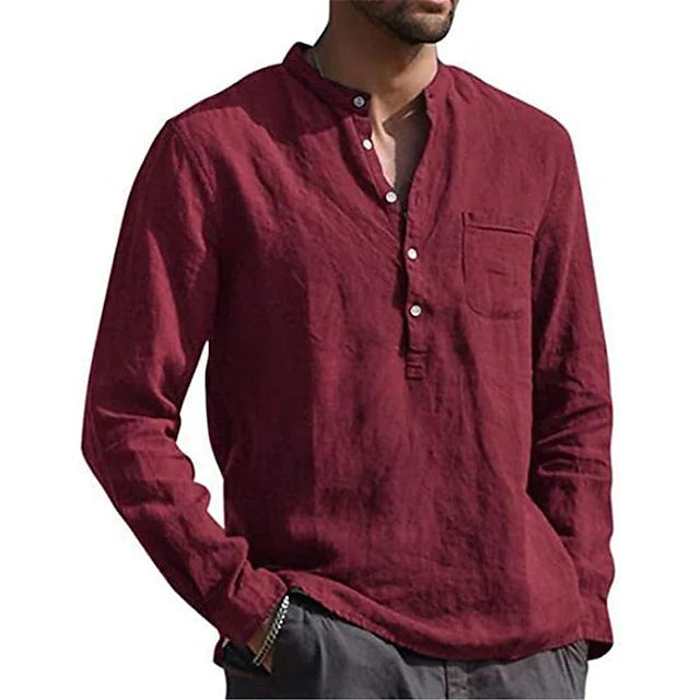 Men's Casual Button Down Shirts Long Sleeve Tops Men's Tops Red S - DailySale
