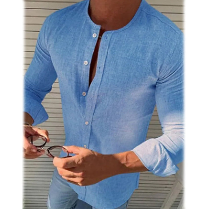 Men's Casual Solid Long Sleeve Shirt Men's Tops Blue S - DailySale