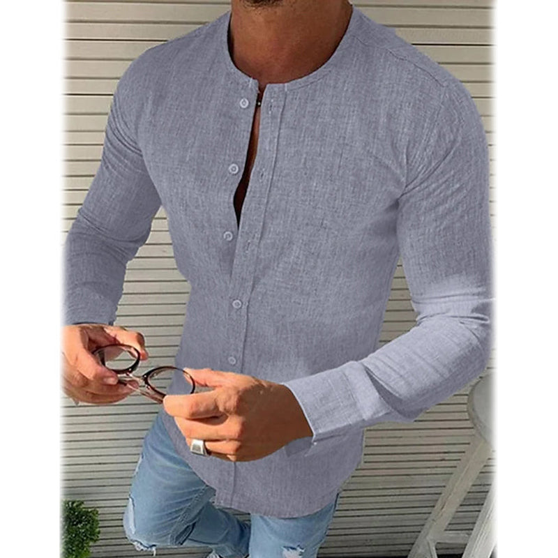 Men's Casual Solid Long Sleeve Shirt Men's Tops Dark Gray S - DailySale