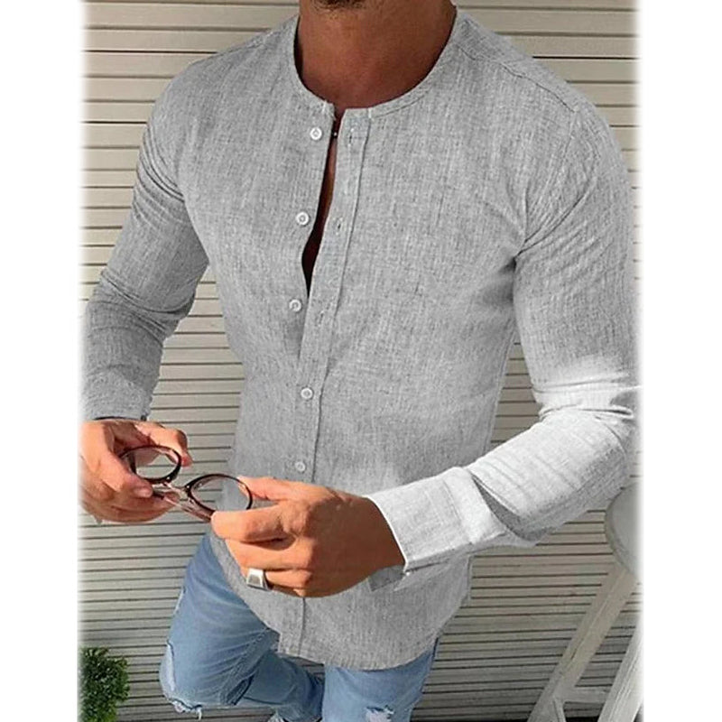 Men's Casual Solid Long Sleeve Shirt Men's Tops Gray S - DailySale