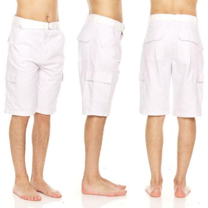 Men's Cotton Twill Belted Cargo Shorts Men's Apparel 30 White - DailySale