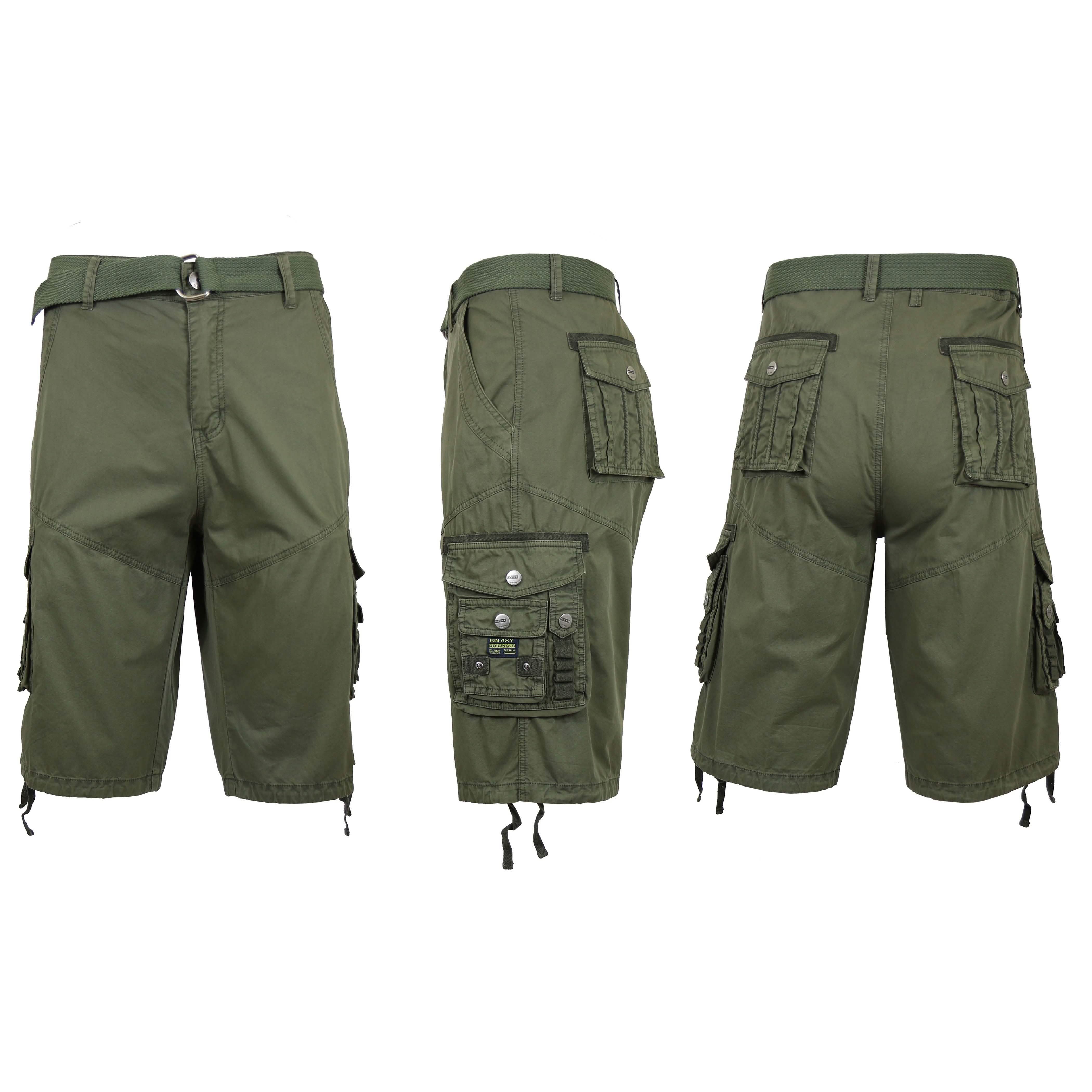 Men's Distressed Vintage Belted Cargo Utility Shorts Men's Clothing Olive 30 - DailySale