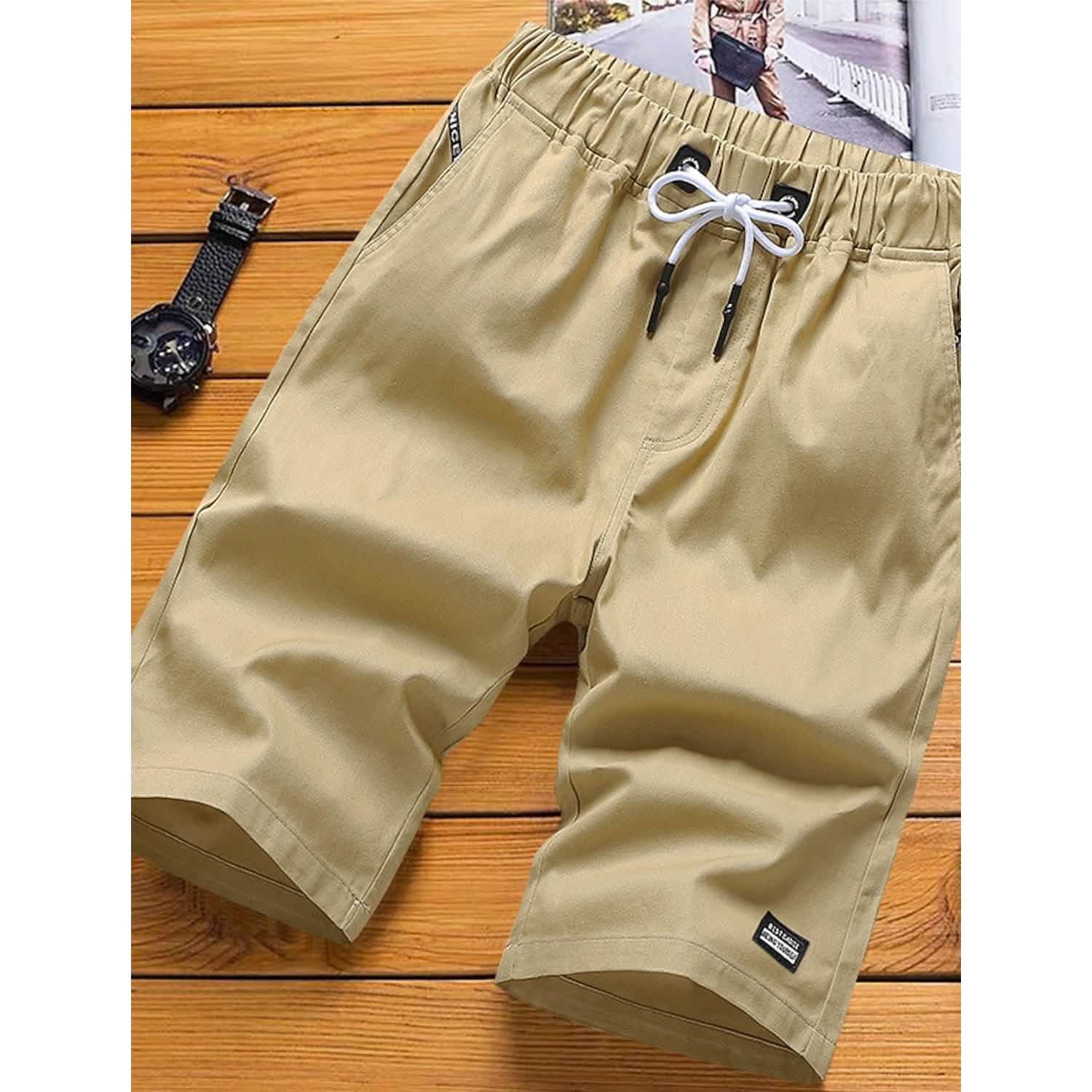 Men's Drawstring Knee Sweatpants Men's Bottoms Yellow M - DailySale
