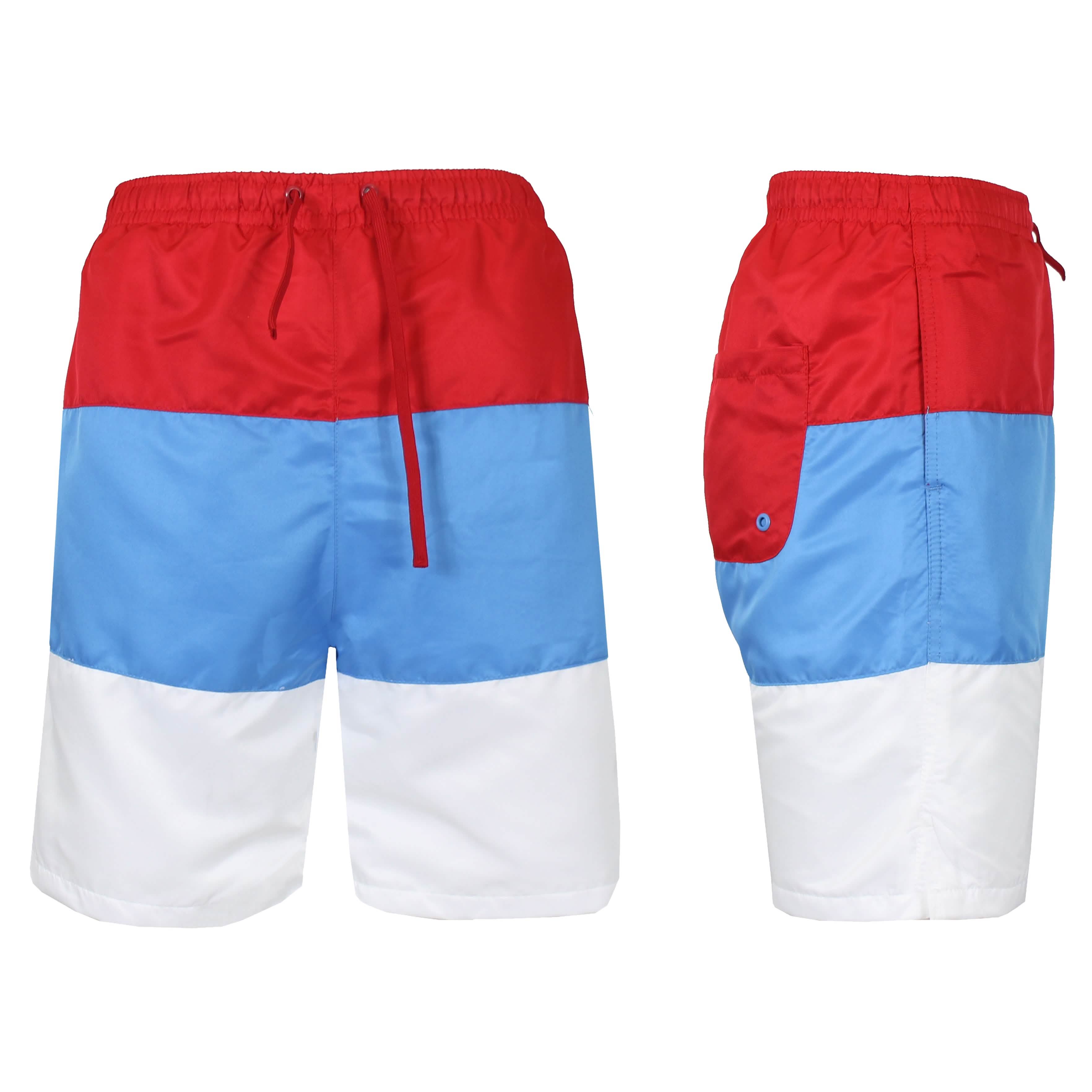 Men’s Dry Tech Active Workout Training Running Performance Shorts Men's Bottoms Red/Light Blue/White S - DailySale