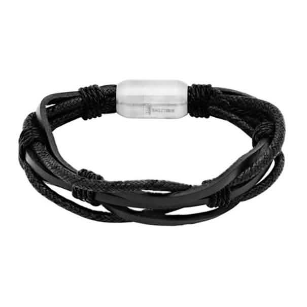 Men's Genuine Multistrand Leather Bracelet by Steeltime Jewelry Black - DailySale