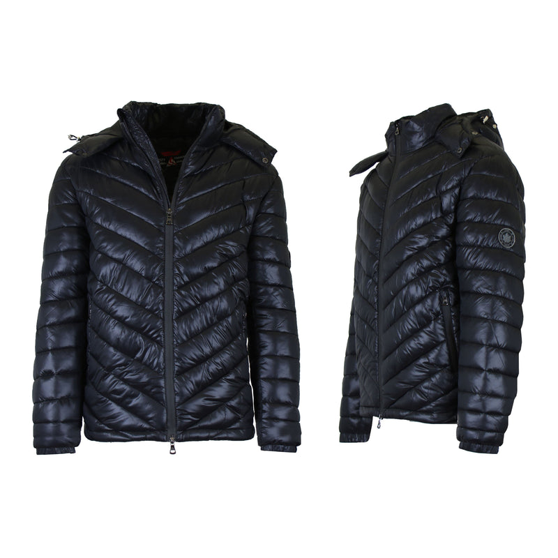 Men's Heavyweight Hooded Puffer Bubble Jacket Men's Clothing Solid Black S - DailySale