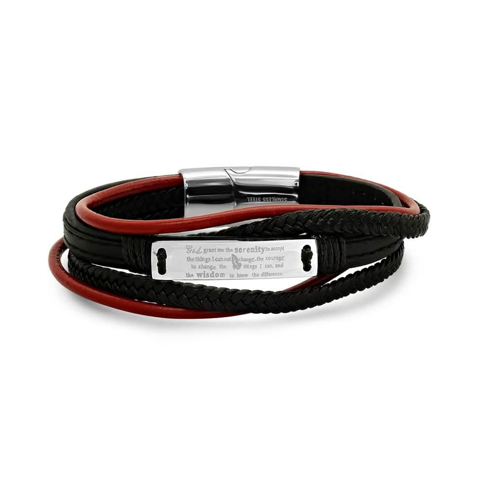 Men's Layered Leather With Stainless Steel Serenetiy Prayer Id Bracelet Bracelets - DailySale