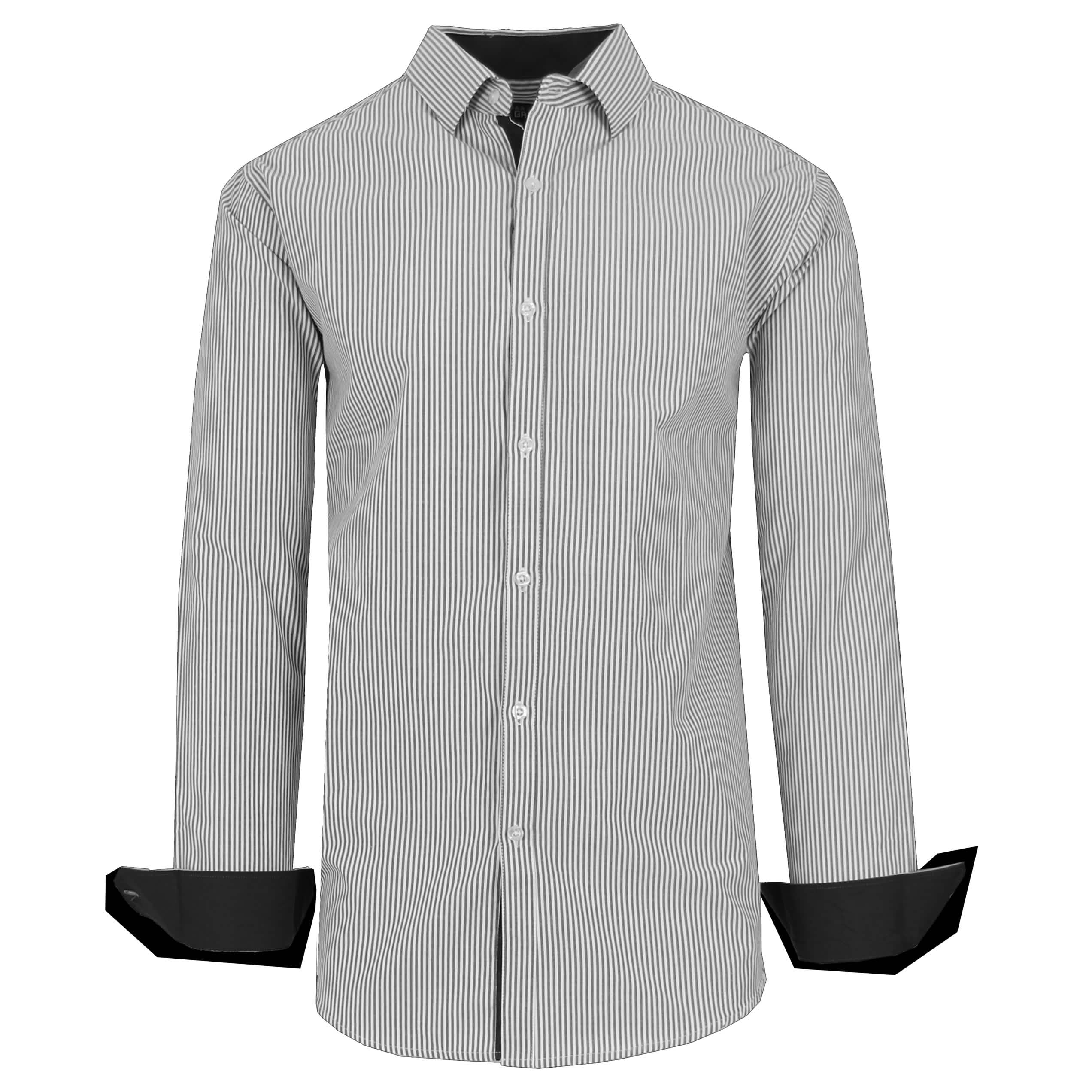 Men's Long Sleeve Slim Fitting Gingham Pattern Dress Shirts Men's Tops Black S - DailySale