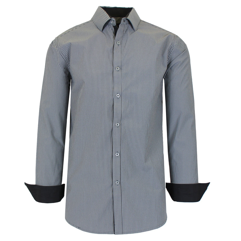 Men's Long Sleeve Slim Fitting Gingham Pattern Dress Shirts Men's Tops Gray S - DailySale