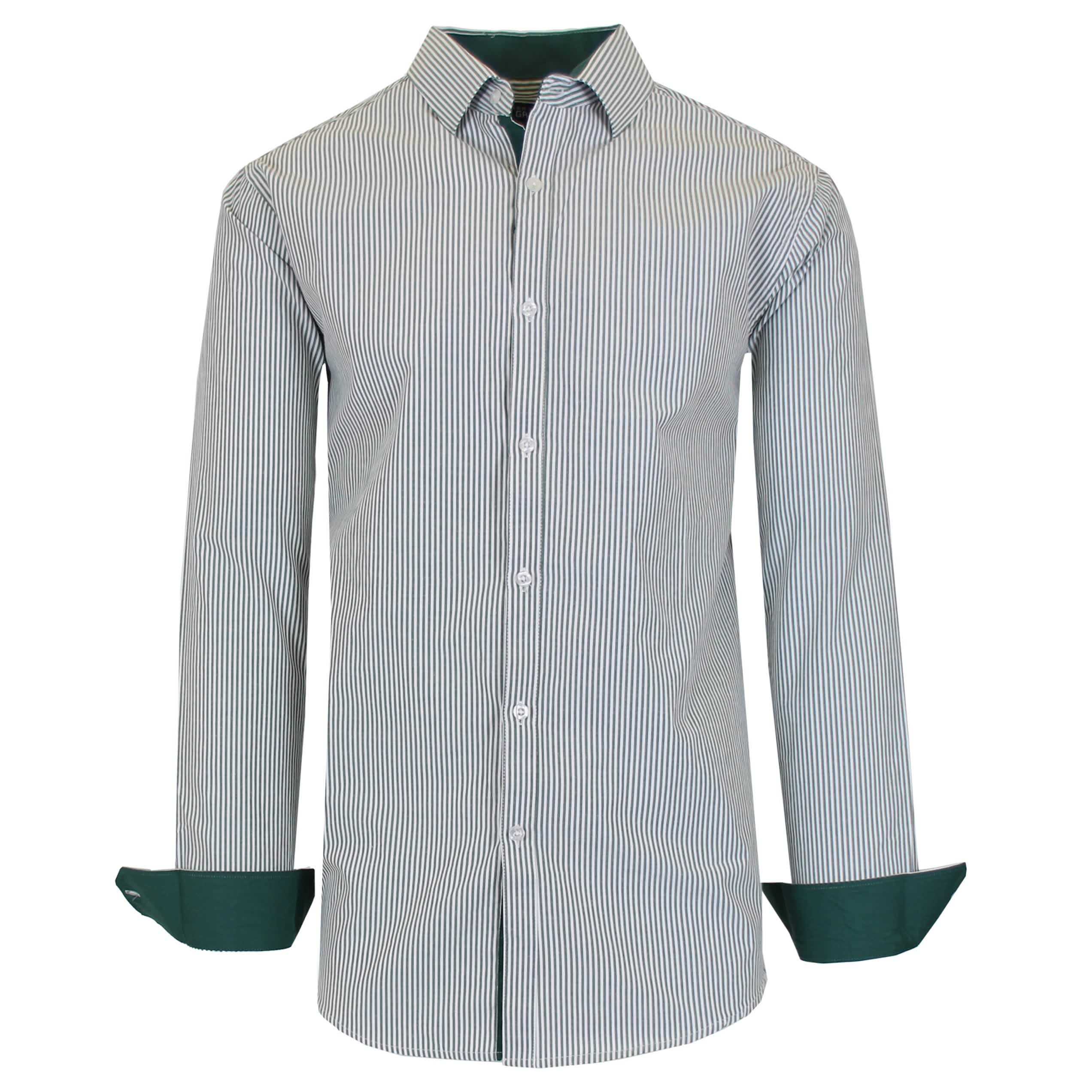 Men's Long Sleeve Slim Fitting Gingham Pattern Dress Shirts Men's Tops Green S - DailySale