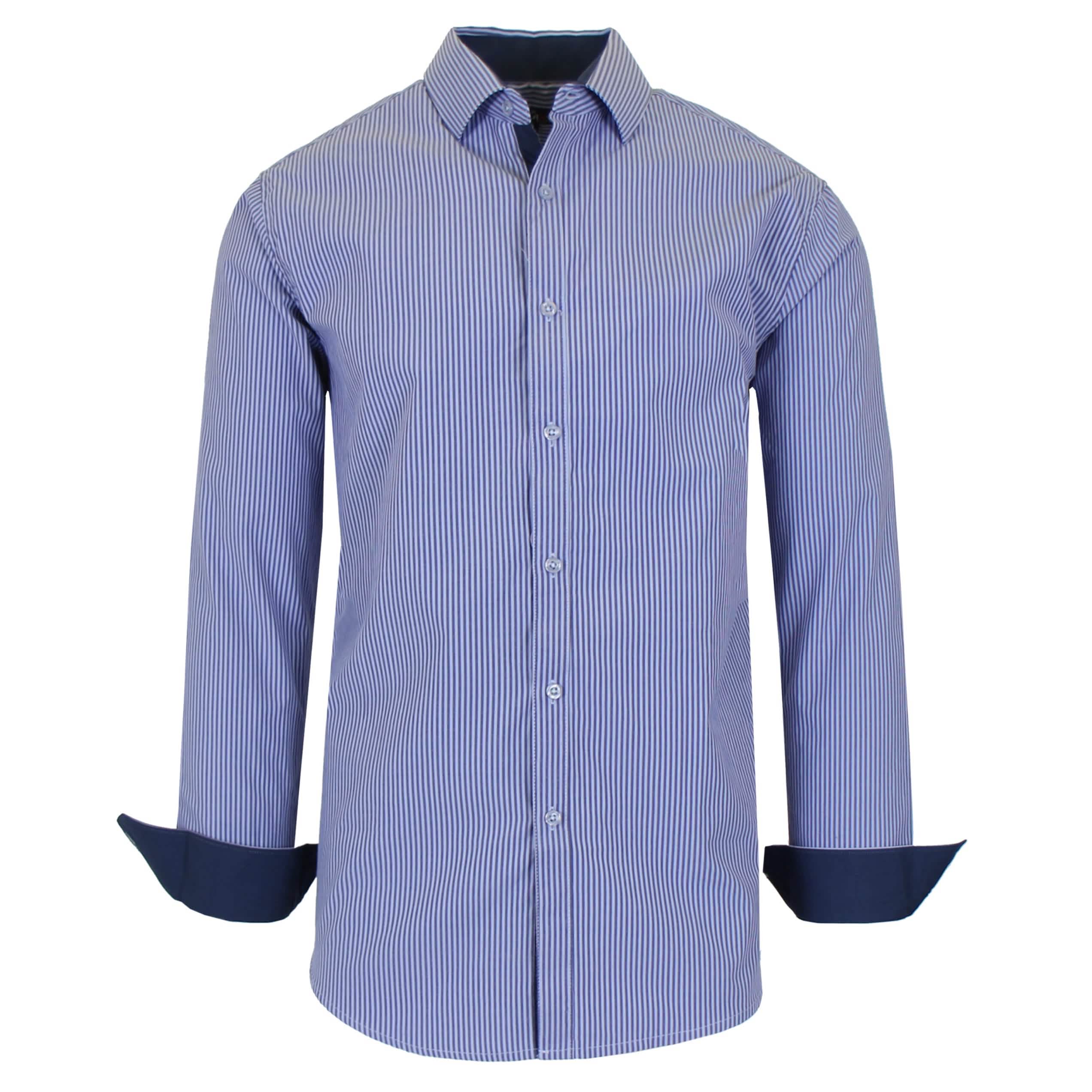 Men's Long Sleeve Slim Fitting Gingham Pattern Dress Shirts Men's Tops Navy S - DailySale