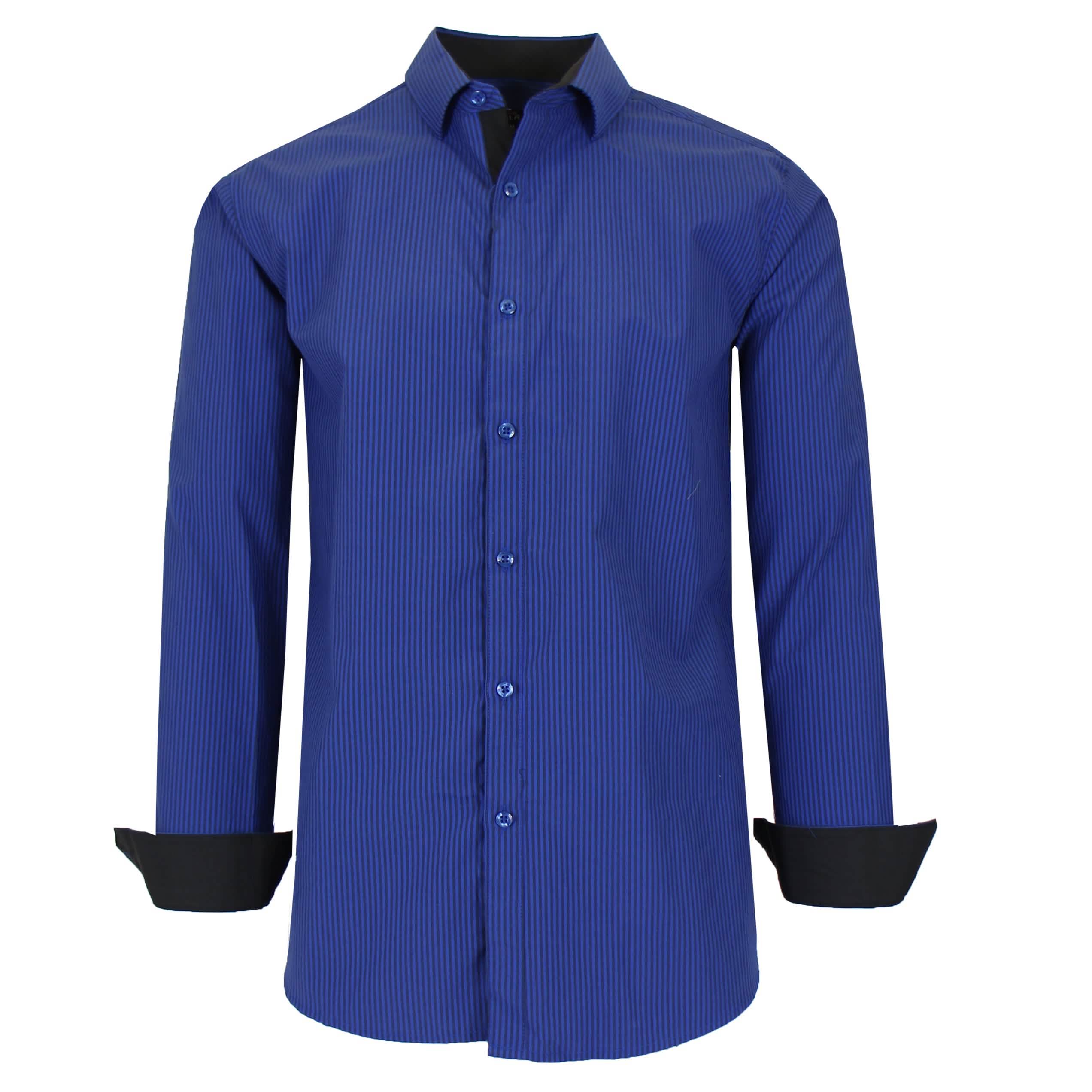 Men's Long Sleeve Slim Fitting Gingham Pattern Dress Shirts Men's Tops Royal S - DailySale