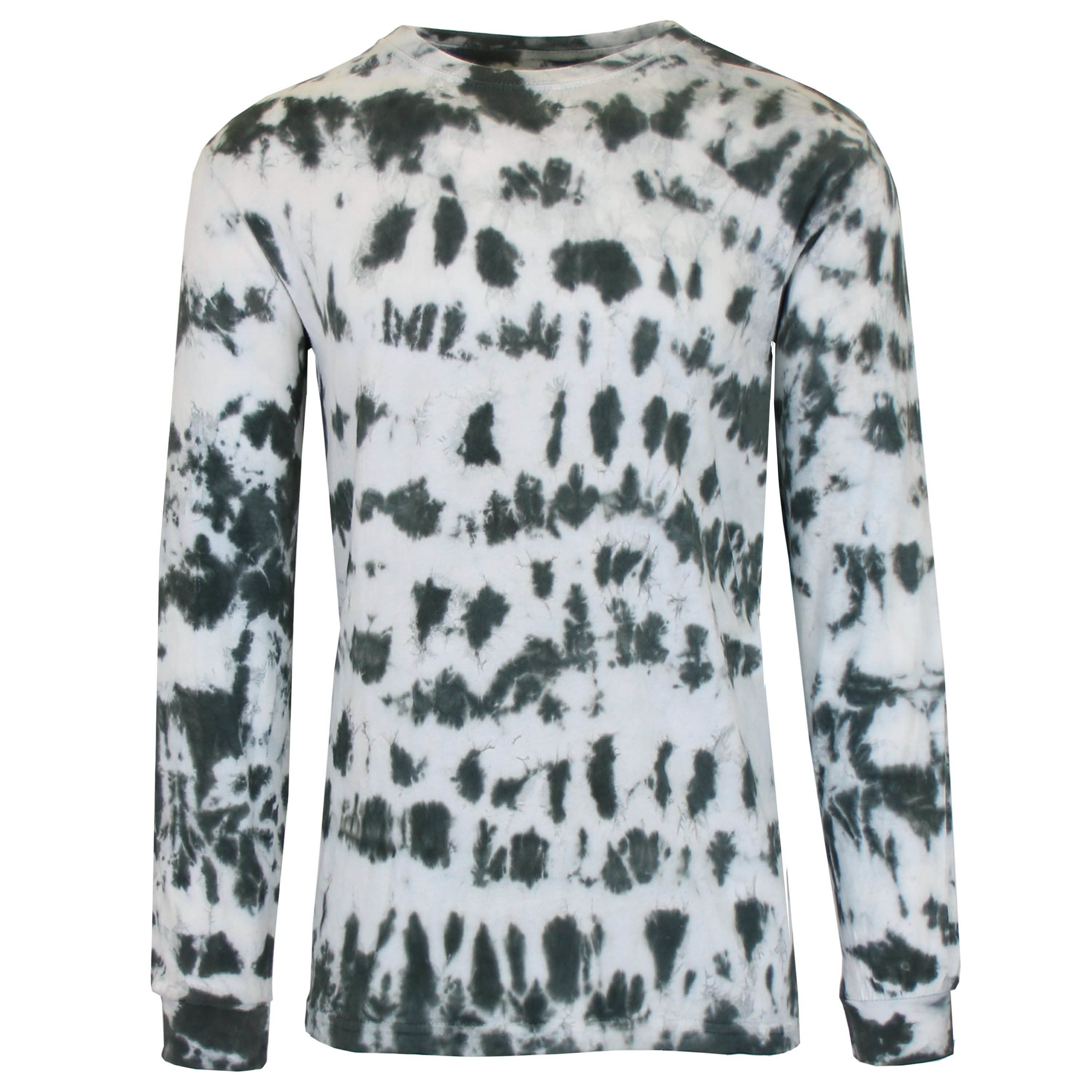 Men's Long Sleeve Tie-Dye Cotton Tee Men's Clothing Black S - DailySale