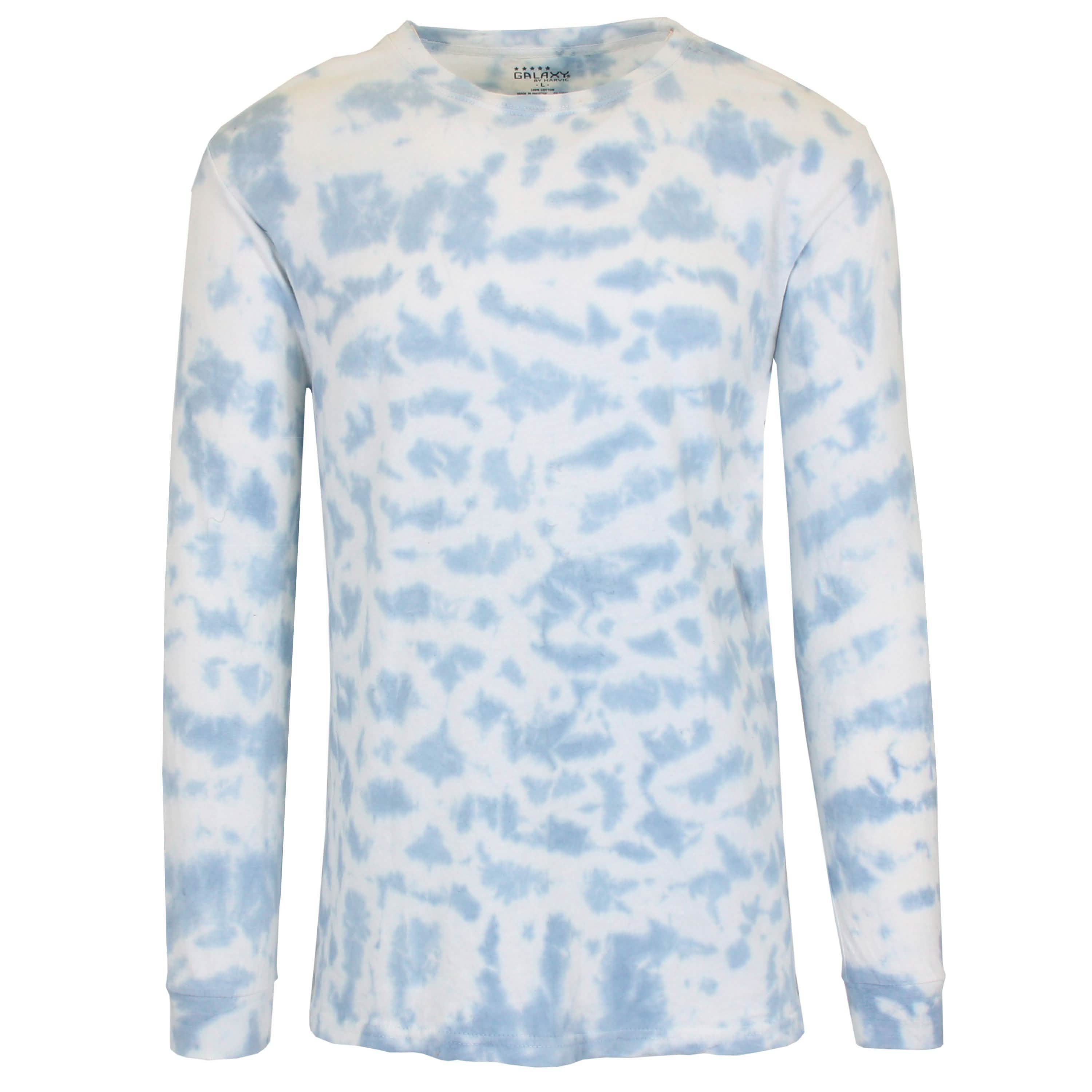 Men's Long Sleeve Tie-Dye Cotton Tee Men's Clothing Blue S - DailySale