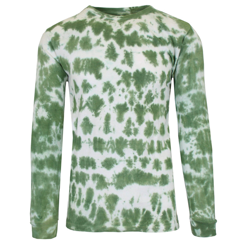 Men's Long Sleeve Tie-Dye Cotton Tee Men's Clothing Olive S - DailySale