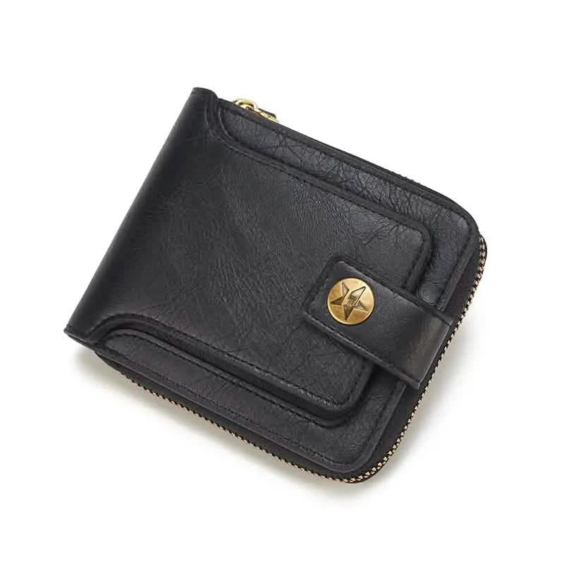 Men's PU Leather Solid Color Business Wallet, Card Holder With Zipper & Button Men's Shoes & Accessories Black - DailySale
