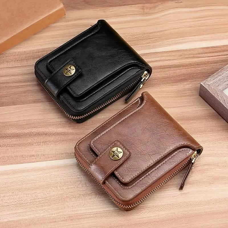 Men's PU Leather Solid Color Business Wallet, Card Holder With Zipper & Button Men's Shoes & Accessories - DailySale
