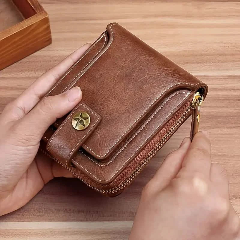 Men's PU Leather Solid Color Business Wallet, Card Holder With Zipper & Button Men's Shoes & Accessories - DailySale