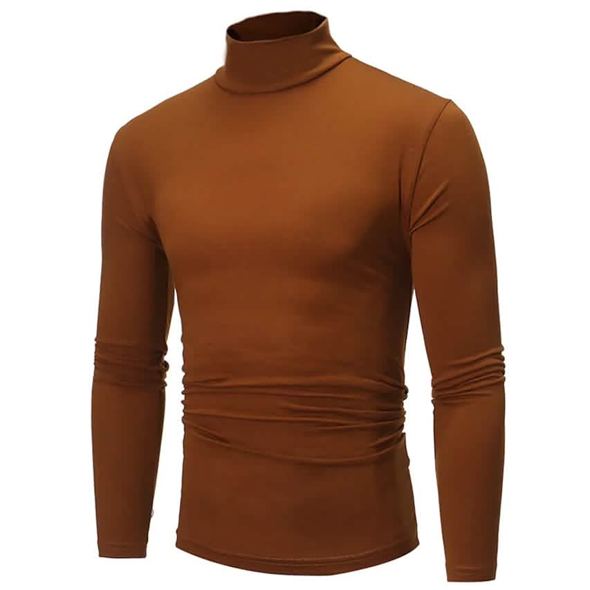 Men's Pure Color T-Shirt Thermal Mock Turtleneck Long Sleeve Tops Men's Tops Coffee S - DailySale