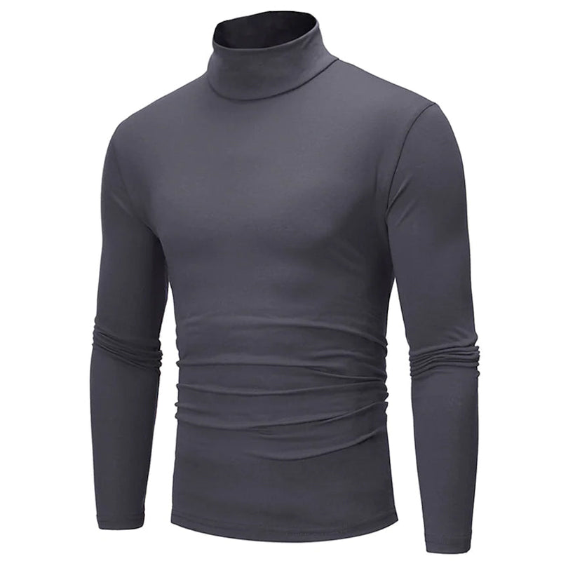 Men's Pure Color T-Shirt Thermal Mock Turtleneck Long Sleeve Tops Men's Tops Dark Gray S - DailySale