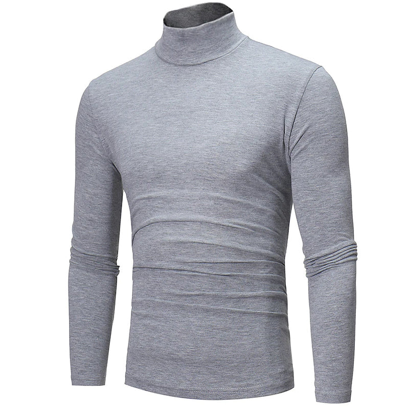 Men's Pure Color T-Shirt Thermal Mock Turtleneck Long Sleeve Tops Men's Tops Light Gray S - DailySale