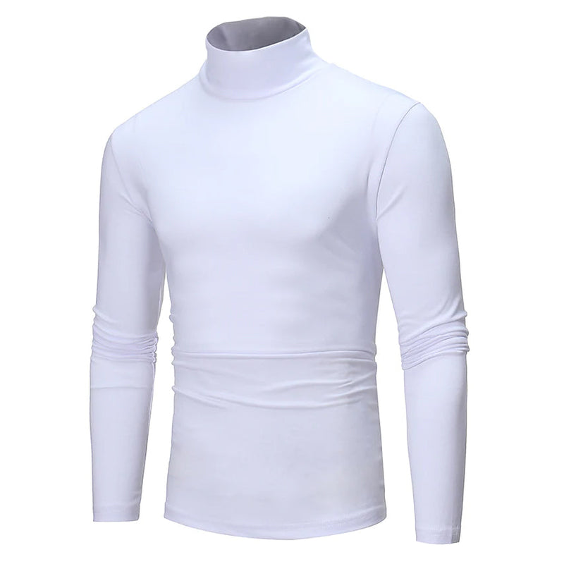 Men's Pure Color T-Shirt Thermal Mock Turtleneck Long Sleeve Tops Men's Tops White S - DailySale