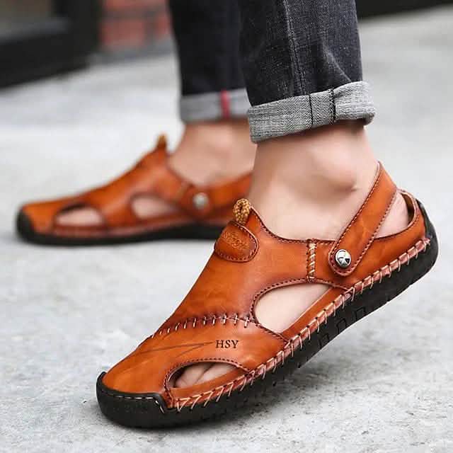 Men's Sandals Cowhide Breathable Casual Beach Walking Shoes Dark Brown / 8 Men's Sandals Cowhide Breathable Casual Beach Walking Shoes Dark Brown / 8