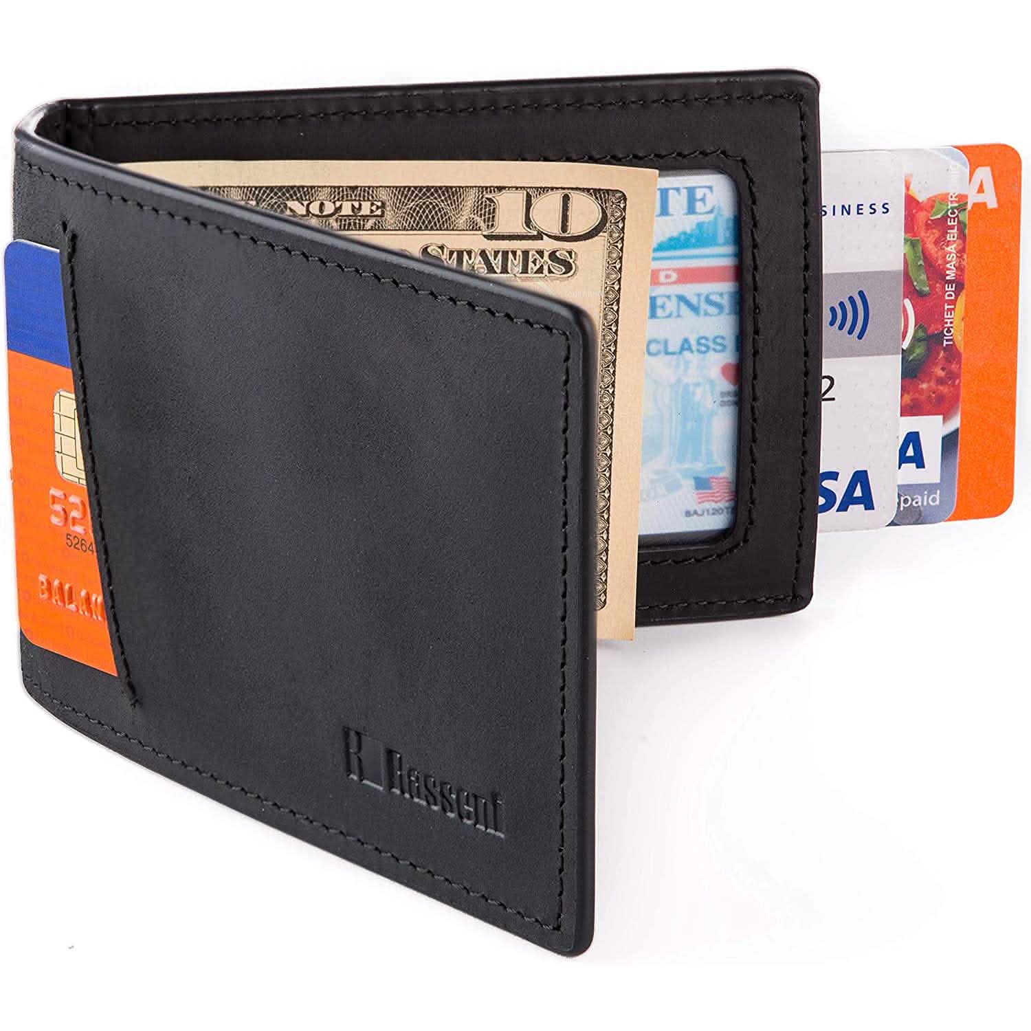 Men's Slim Leather Wallet with Money Clip Bifold Minimalist RFID Blocking Card Men's Accessories Black - DailySale