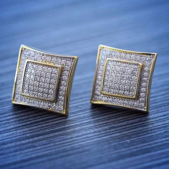 Men's Solid 14k Gold Large Square Lab Diamond Screw Back Earrings Earrings - DailySale