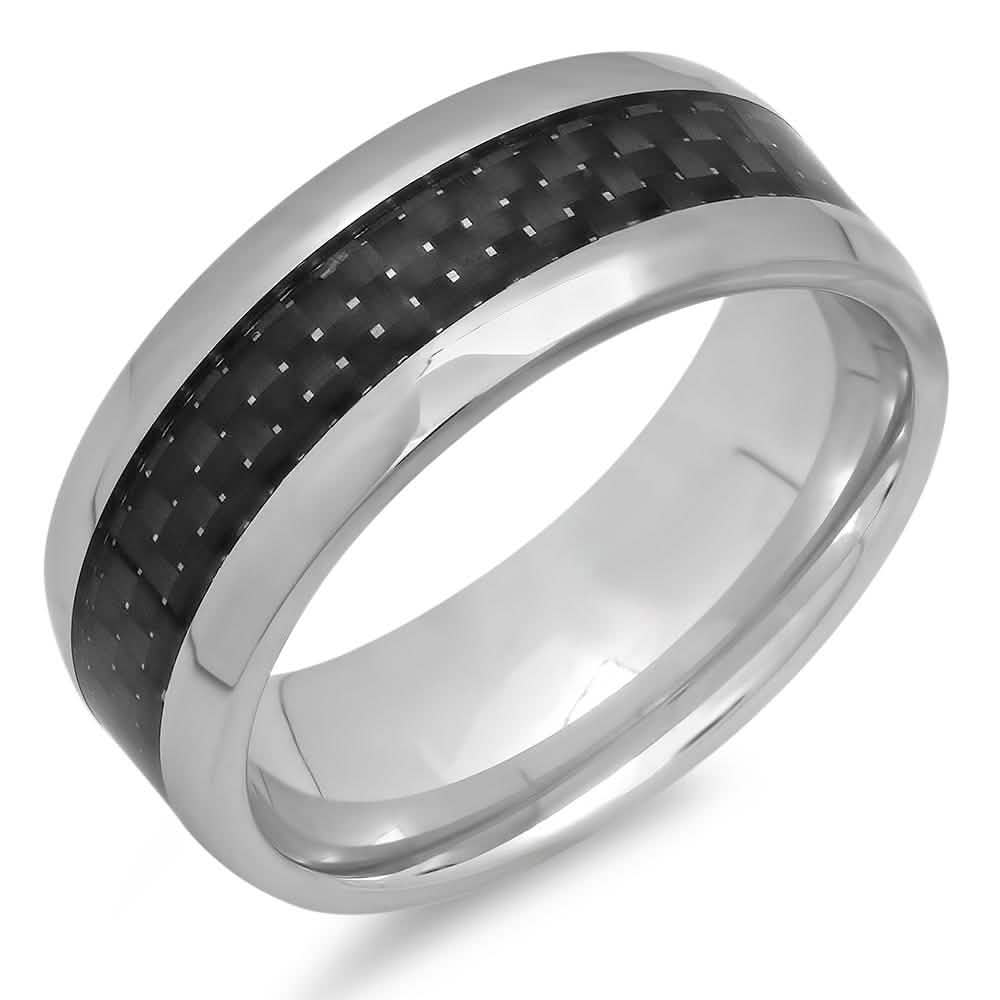 Men's Stainless Steel and Black Carbon Fiber Ring Jewelry - DailySale