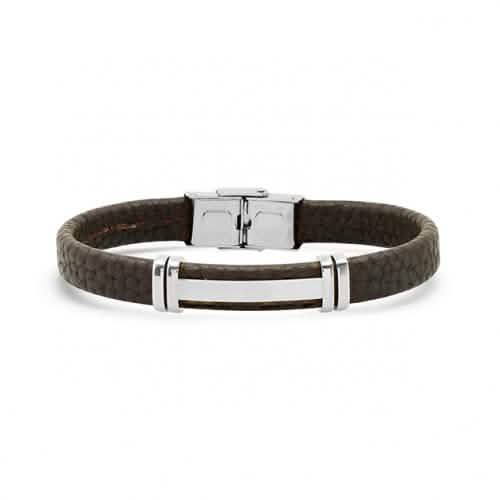 Men's Stainless Steel and Brown Leather ID Bracelet Men's Apparel - DailySale