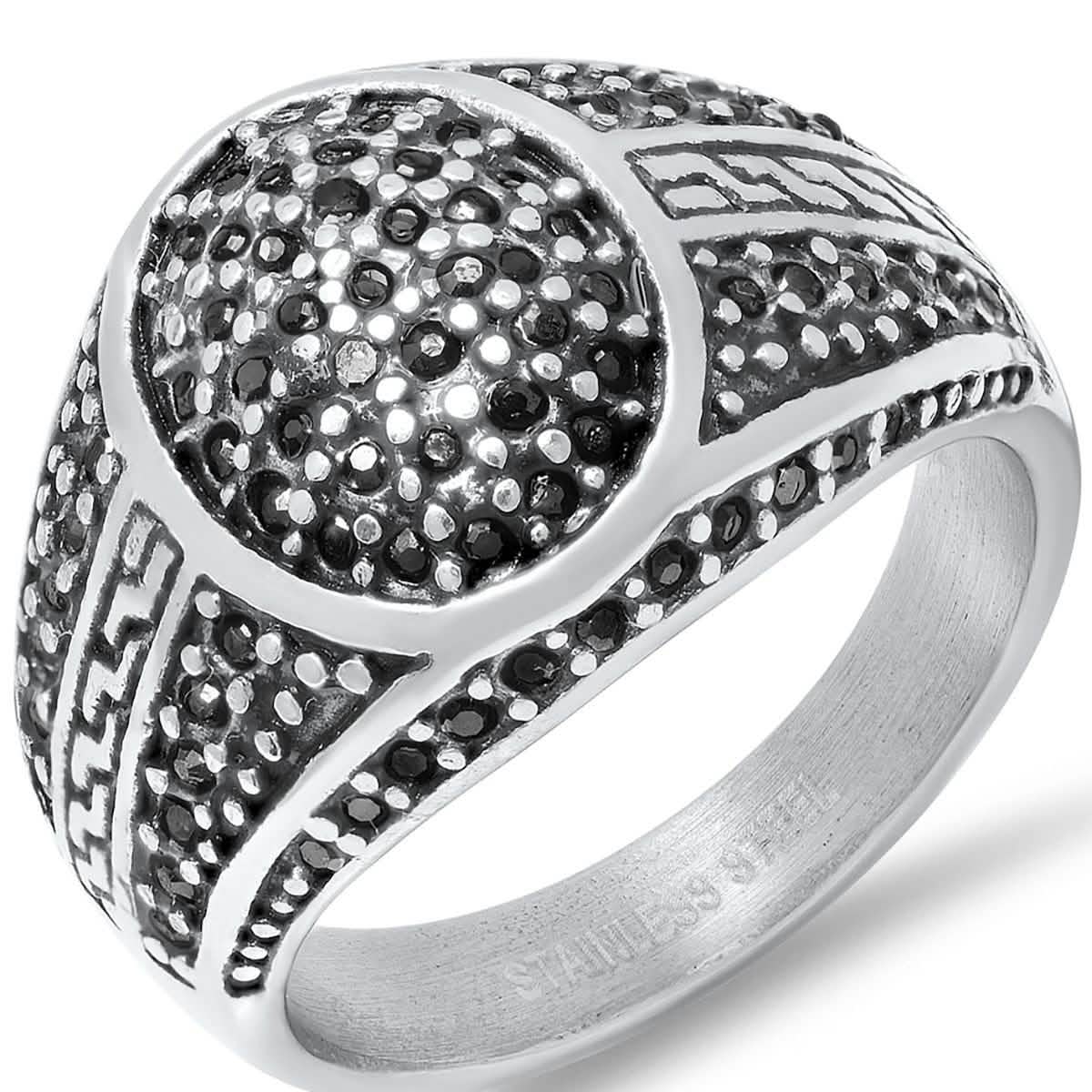 Men's Stainless Steel Black IP and Gray CZ Ring Rings 8 - DailySale