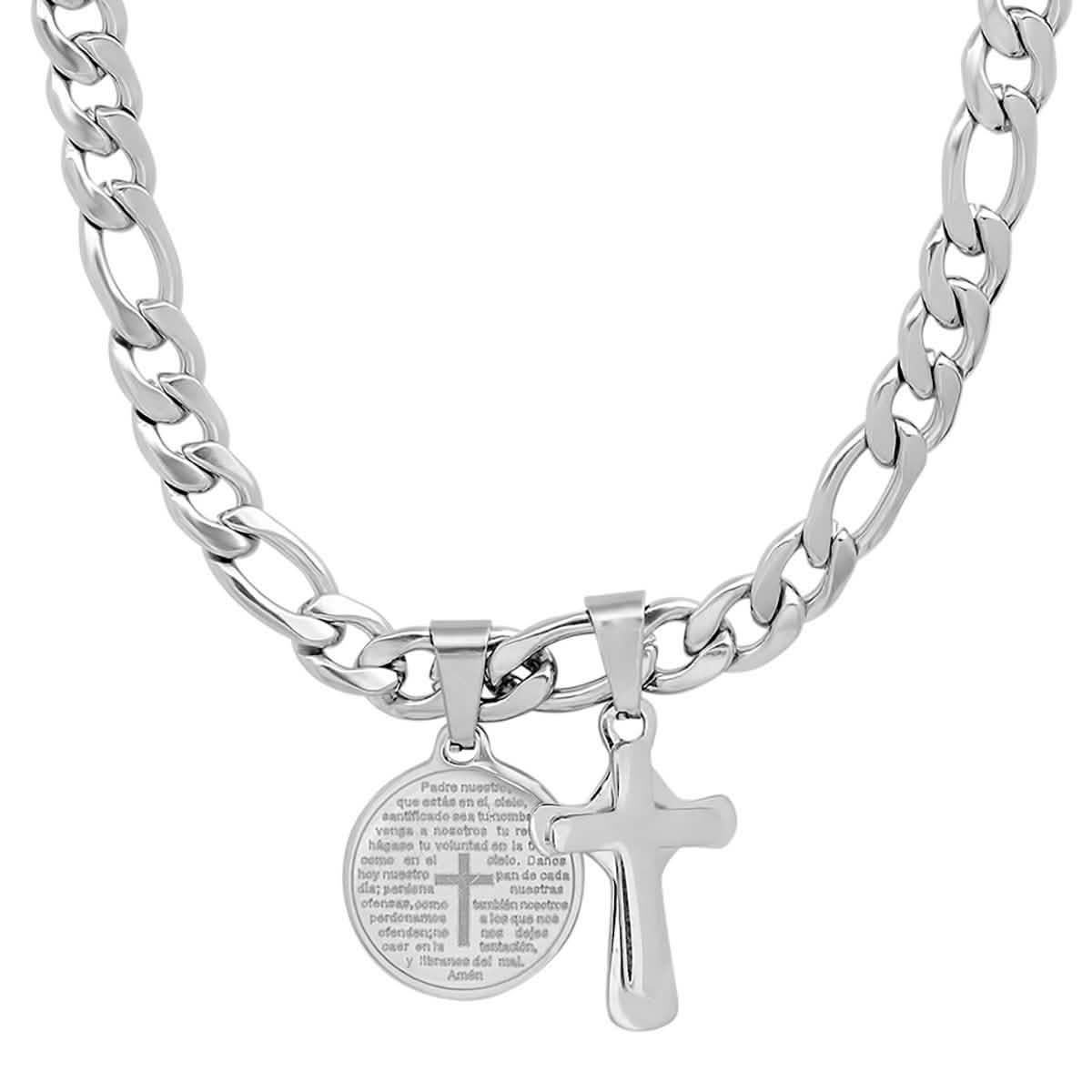 Men's Stainless Steel Cross and Our Father Prayer Round Pendant Necklaces - DailySale