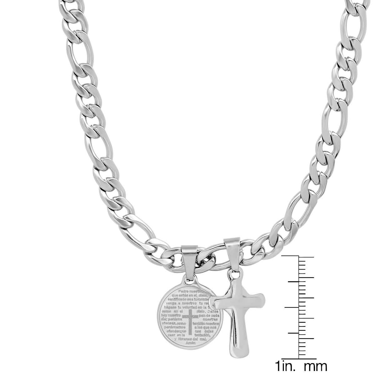 Men's Stainless Steel Cross and Our Father Prayer Round Pendant Necklaces - DailySale