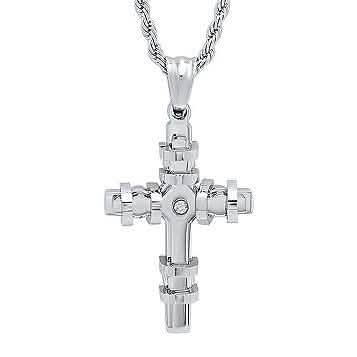 Men's Stainless Steel CZ Cross Pendant Necklaces - DailySale