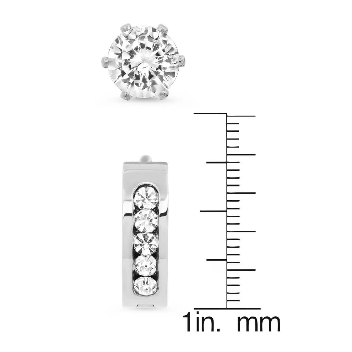 Men's Stainless Steel Simulated Diamond Huggie and Stud Earrings Set Men's Apparel - DailySale