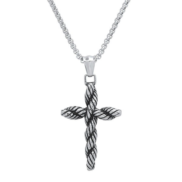 Men's Stainless Steel Twisted Rope Cross Pendant shown in silver against a white background, available at Dailysale