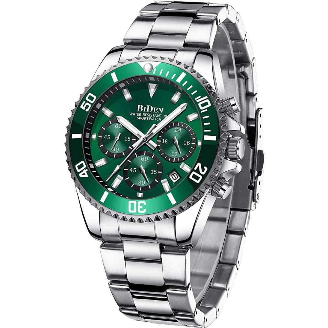 Men's Stainless Steel Watches Chronograph Men's Shoes & Accessories Green - DailySale