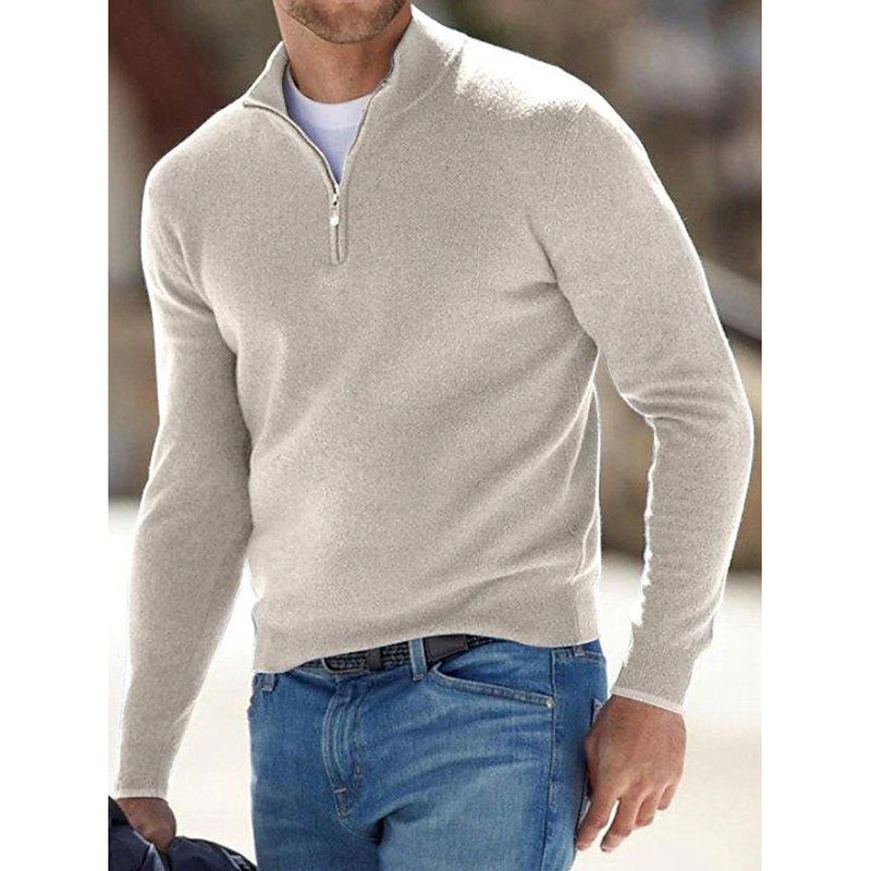 Men's Sweater Jumper Pullover Ribbed Knit Cropped Zipper Knitted Solid Color Men's Tops Beige S - DailySale