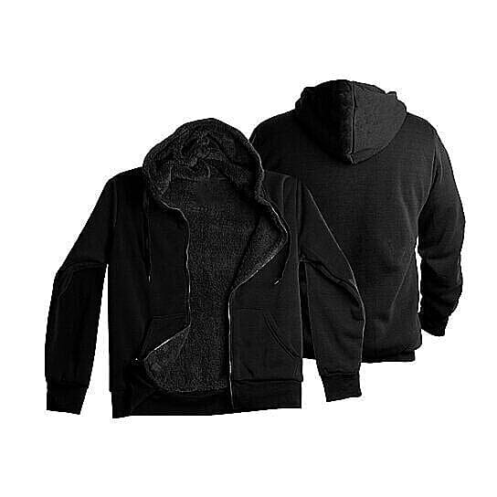 Front and back view of Men's Thick Sherpa Lined Fleece Hoodie (Big & Tall Sizes Available) shown in black
