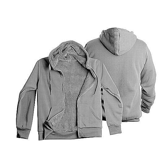 Front and back view of Men's Thick Sherpa Lined Fleece Hoodie (Big & Tall Sizes Available) shown in gray