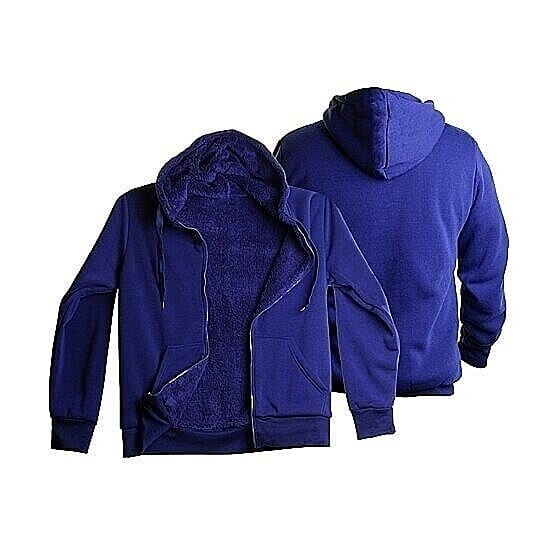 Front and back view of Men's Thick Sherpa Lined Fleece Hoodie (Big & Tall Sizes Available) shown in navy