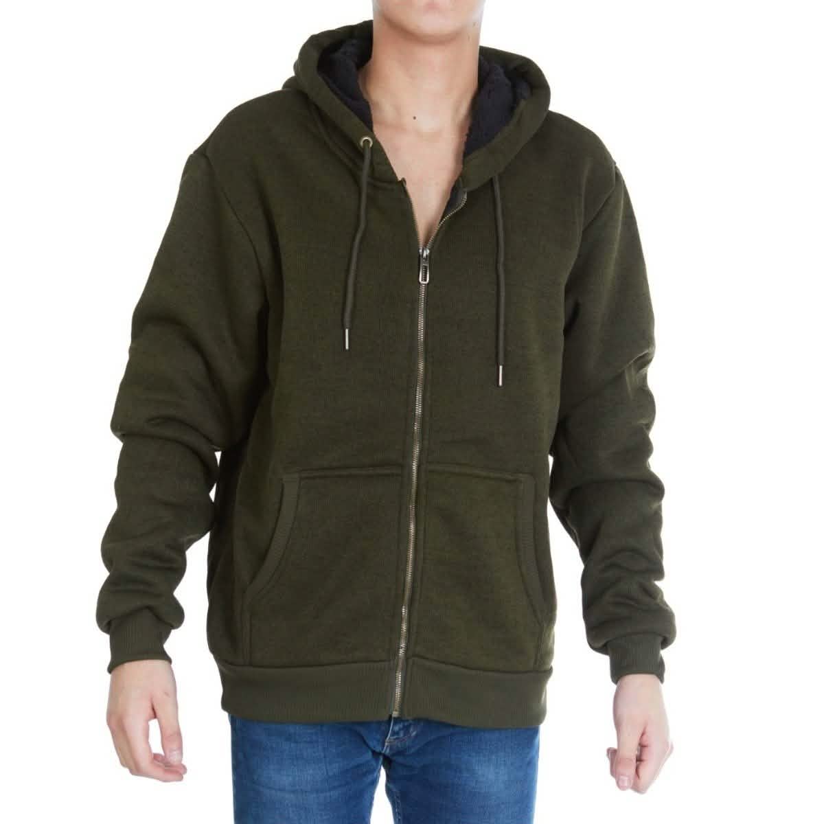Men's Thick Sherpa Lined Full Zip Hoodie Jackets Men's Apparel M Olive - DailySale