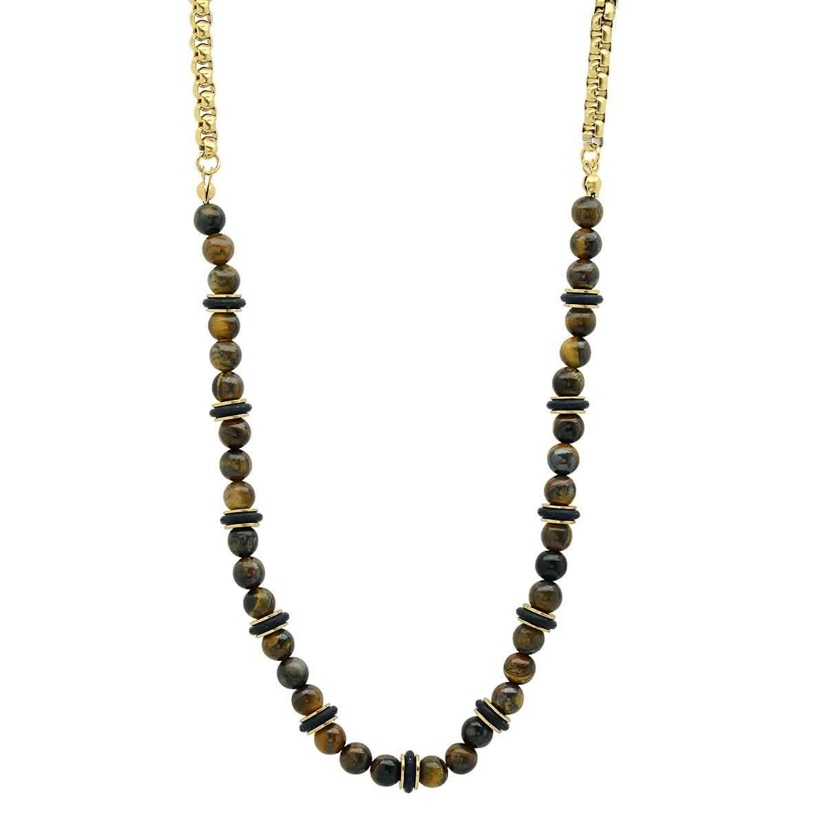 Men's Tiger Eye, Black Rubber and 18k Gold Plated Box Chain Necklace Necklaces - DailySale